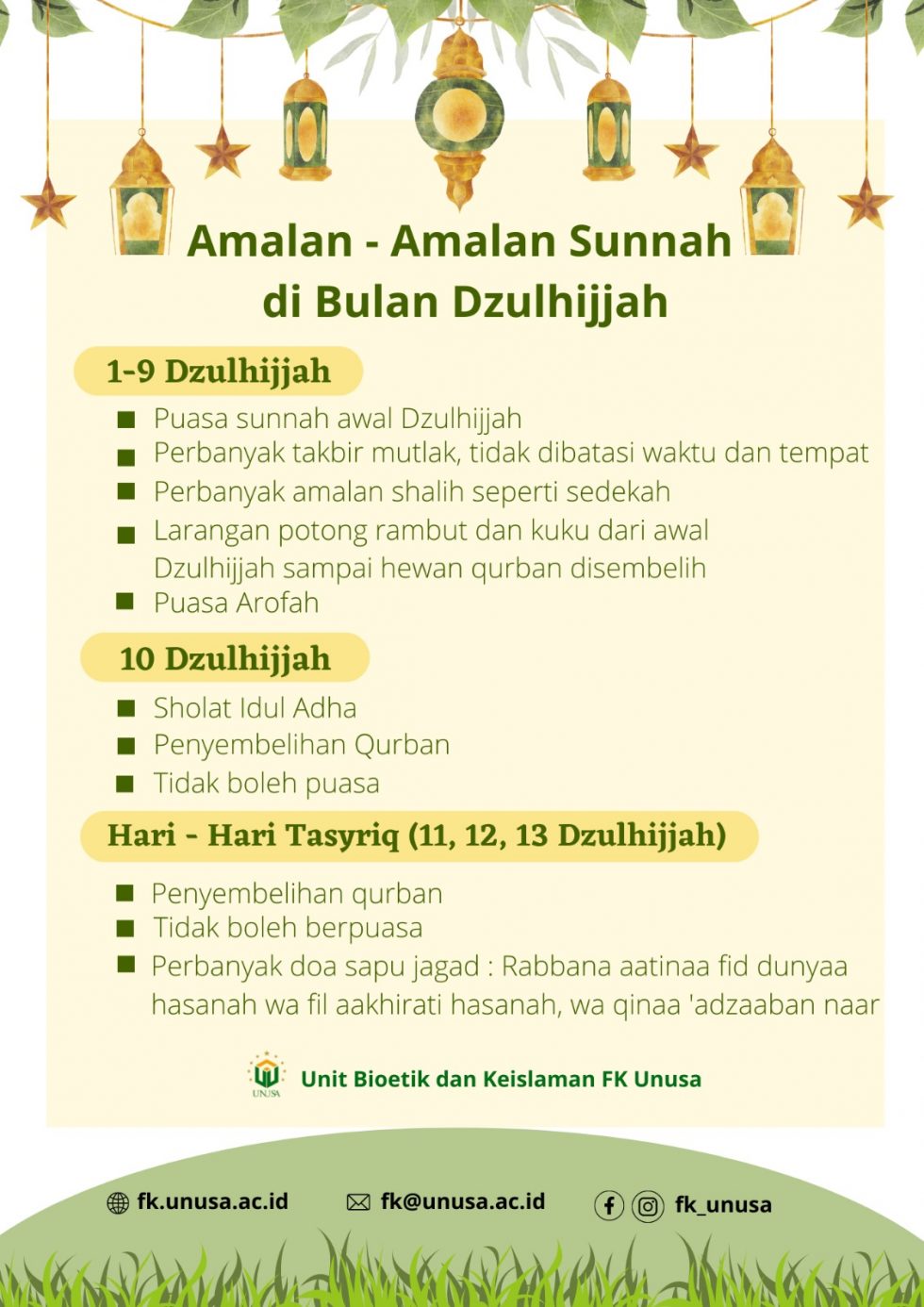 "AMALAN-AMALAN SUNNAH DI BULAN DZULHIJJAH" - FK UNUSA